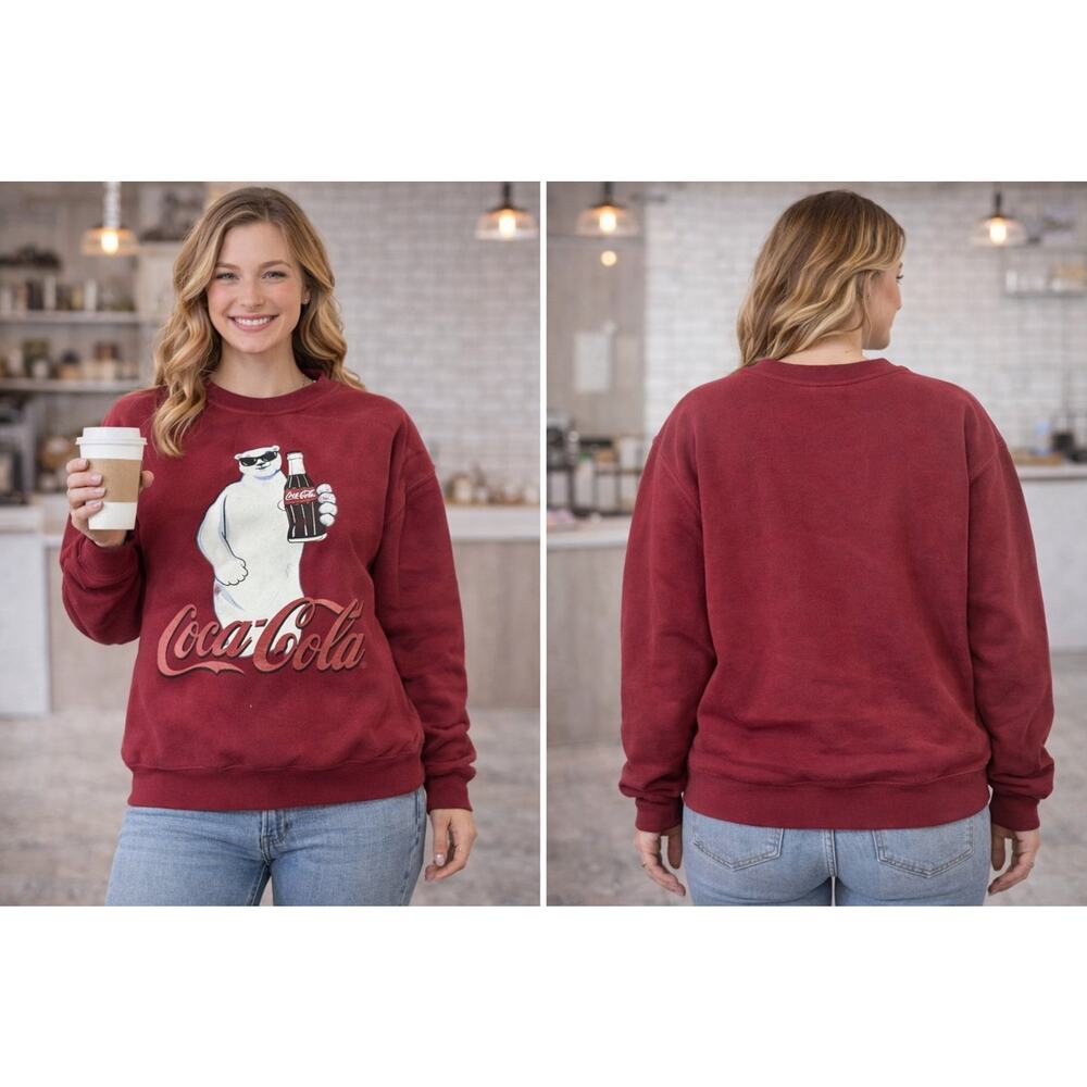 Coca-Cola Polar Bear Sweatshirt Red Graphic Crewneck Coke Size XS
